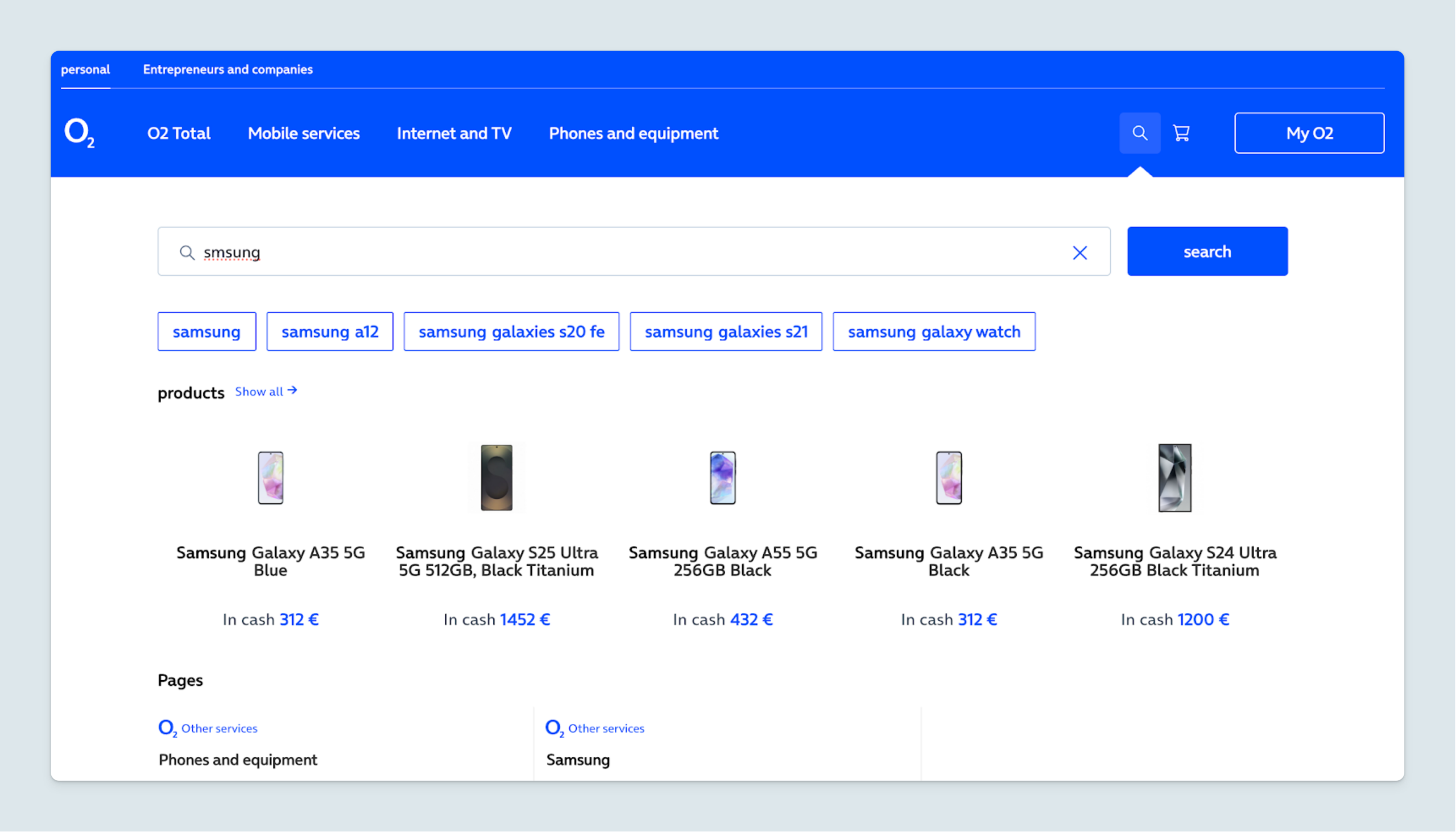Autocomplete shows pages, FAQs, and more besides products.